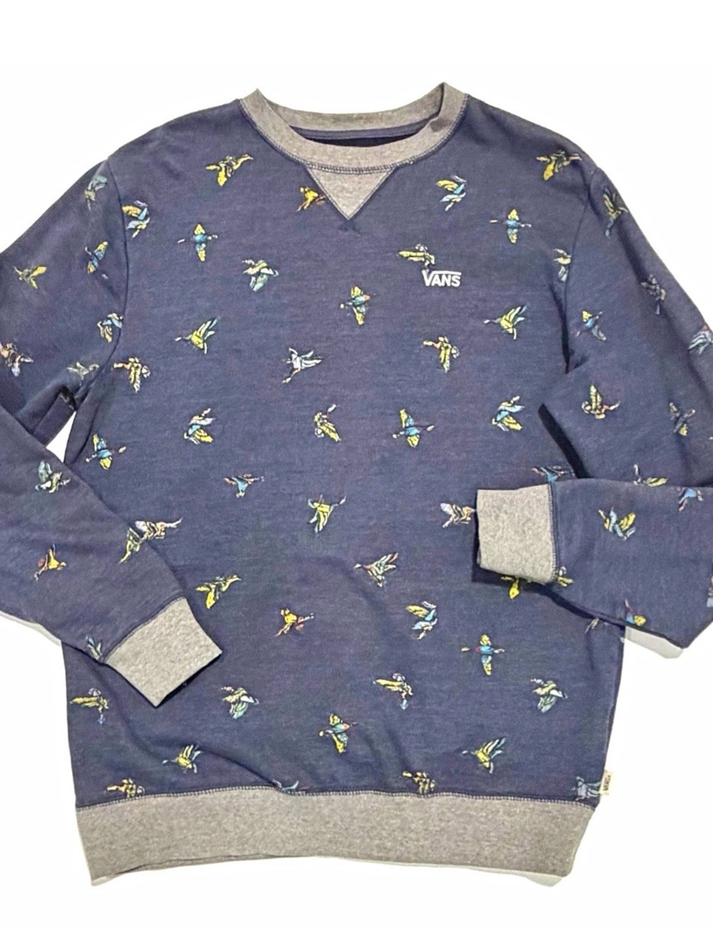 Vans Navy Crewneck Sweatshirt with Multicolor Bird Print